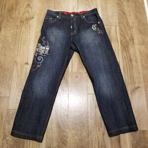 Vtg Crown Holder Jeans Mens 38 Button Fly Denim Embellished Hip Hop Y2K 39x32
